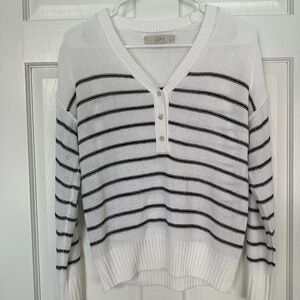 LOFT V-Neck Sweater in White with Black Stripes